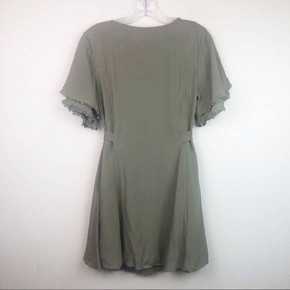 LAST 1 Olive Boho Peasant Button Down Skater Dress - Picture 4 of 8